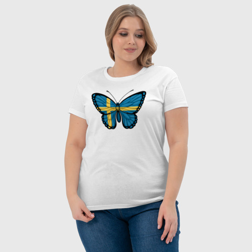Женская футболка хлопок Швеция бабочка, цвет белый - фото 6