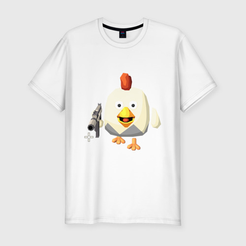Мужская футболка хлопок Slim с принтом Chicken Gun вооруженная курица, вид спереди #2