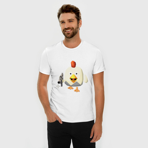 Мужская футболка хлопок Slim с принтом Chicken Gun вооруженная курица, фото на моделе #1