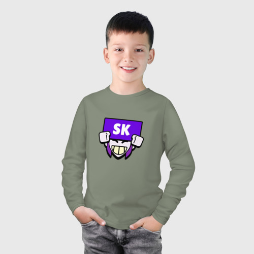 Детский лонгслив хлопок с принтом Значок болельщика SK Brawl Stars, фото на моделе #1