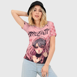 Женская футболка 3D Slim Девушка в черно-розовом - фото 2