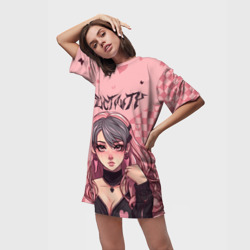Платье-футболка 3D Девушка в черно-розовом - фото 2