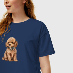 Женская футболка хлопок Oversize Пудель с бантиком абрикосовый - фото 2