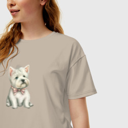 Женская футболка хлопок Oversize Вест-хайленд-уайт-терьер с бантиком - фото 2