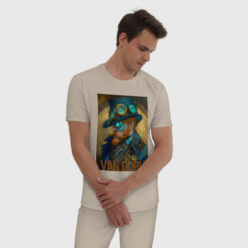 Мужская пижама хлопок Ван Гог в стиле стимпанк - нейросеть, цвет миндальный - фото 3
