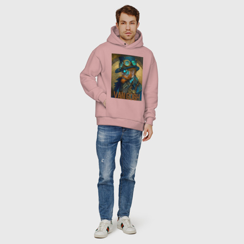 Мужское худи Oversize хлопок Ван Гог в стиле стимпанк - нейросеть, цвет пыльно-розовый - фото 6