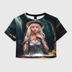 Женская футболка Crop-top 3D Девушка ведьма в пещере