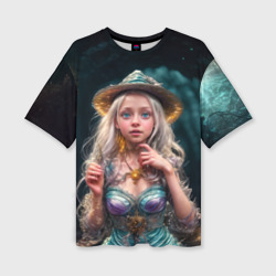 Женская футболка oversize 3D Девушка ведьма в пещере
