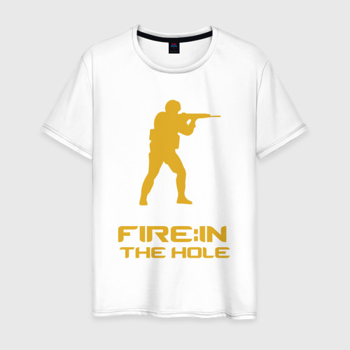 Мужская футболка из хлопка с принтом Fire in the hole, вид спереди №1
