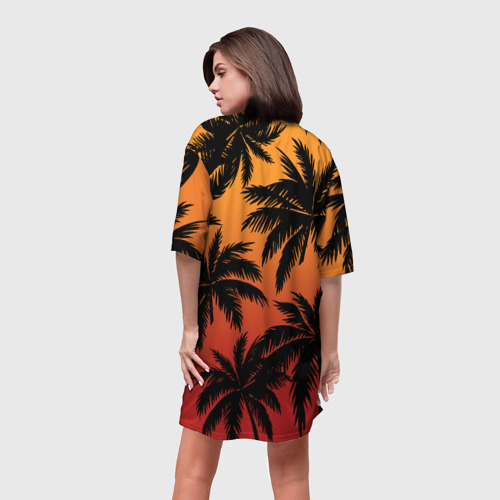 Платье-футболка 3D Пальмы на красном закате, цвет 3D печать - фото 4