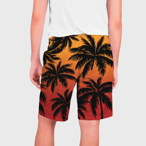 Мужские шорты 3D с принтом Пальмы на красном закате, вид сзади #1