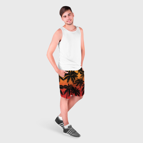 Мужские шорты 3D с принтом Пальмы на красном закате, фото на моделе #1
