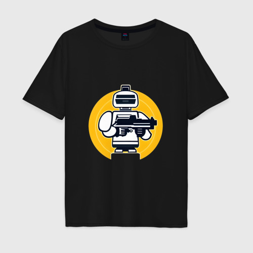 Мужская футболка хлопок Oversize с принтом Ретро робот с автоматом, вид спереди #2