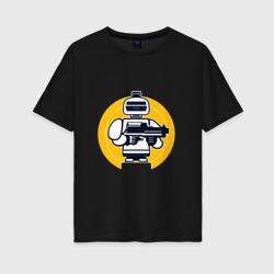 Женская футболка хлопок Oversize Ретро робот с автоматом