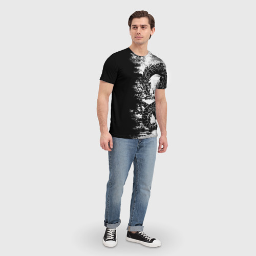 Мужская футболка 3D с принтом Японский дракон тёмный, вид сбоку #3