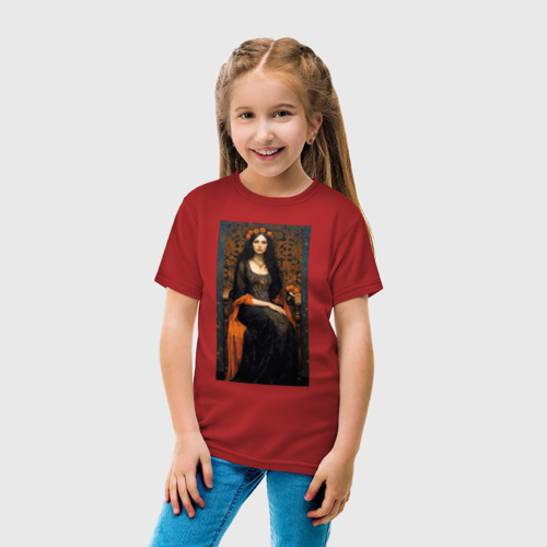 Детская футболка хлопок Девушка в венке и черном платье, цвет красный - фото 5