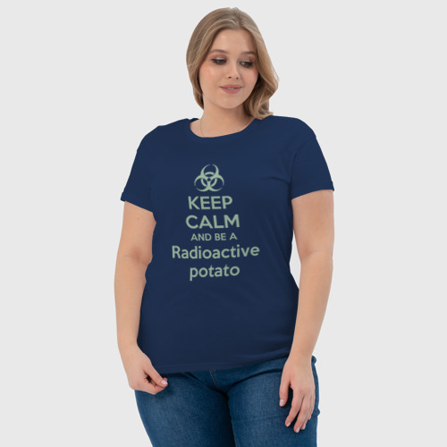 Женская футболка хлопок Keep calm and be a radioactive potato, цвет темно-синий - фото 6