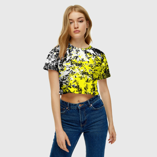 Женская футболка Crop-top 3D Белая и жёлтая краска, цвет 3D печать - фото 4