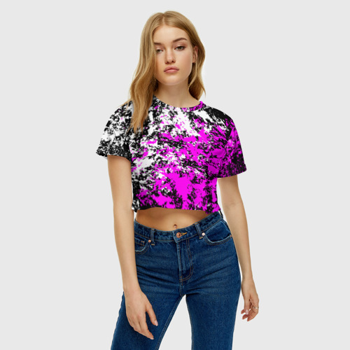 Женская футболка Crop-top 3D Белая и розовая краска, цвет 3D печать - фото 3