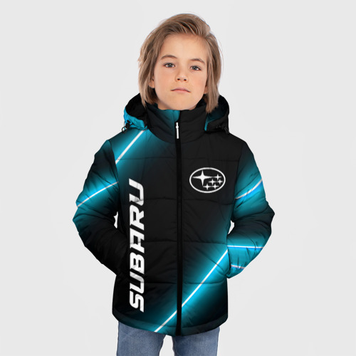 Зимняя куртка для мальчиков 3D Subaru неоновые лампы, цвет черный - фото 3