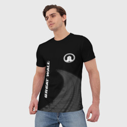 Мужская футболка 3D Great Wall Speed на темном фоне со следами шин: надпись, символ - фото 2
