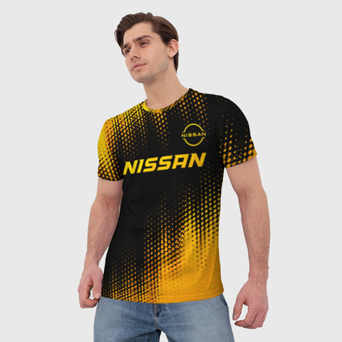 Мужская футболка 3D Nissan - gold gradient: символ сверху, цвет 3D печать - фото 3