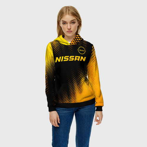 Женская толстовка 3D Nissan - gold gradient: символ сверху, цвет 3D печать - фото 3