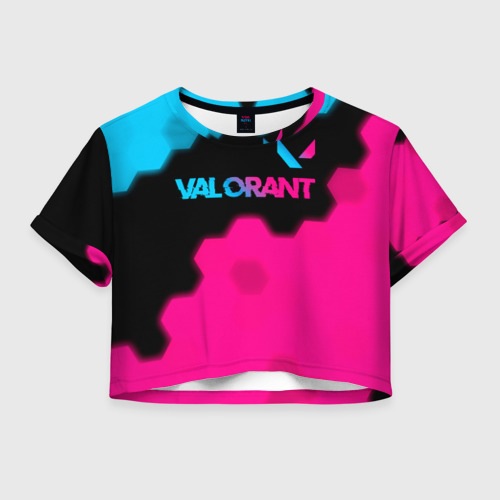 Женская футболка Crop-top 3D Valorant - neon gradient: символ сверху, цвет 3D печать