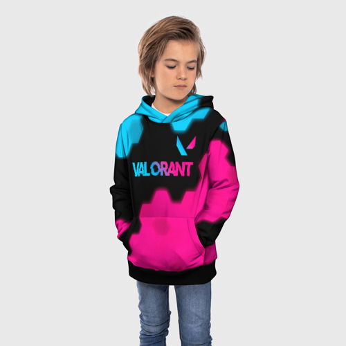 Детская толстовка 3D Valorant - neon gradient: символ сверху, цвет черный - фото 3