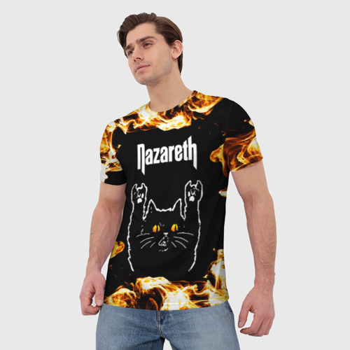 Мужская футболка 3D Nazareth рок кот и огонь, цвет 3D печать - фото 3