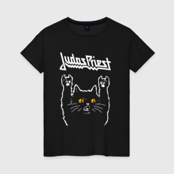 Женская футболка хлопок Judas Priest rock cat