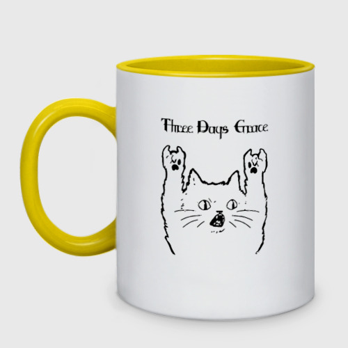 Кружка двухцветная с принтом Three Days Grace - rock cat, вид спереди #2