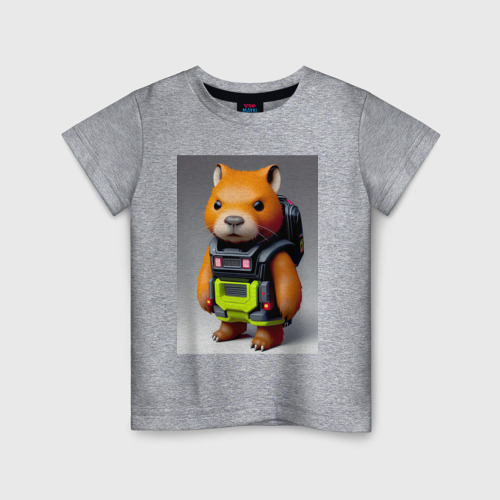 Детская футболка хлопок с принтом Baby capybara - cyberpunk - neural network, вид спереди #2