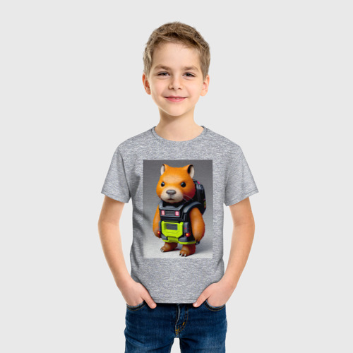 Детская футболка хлопок с принтом Baby capybara - cyberpunk - neural network, фото на моделе #1