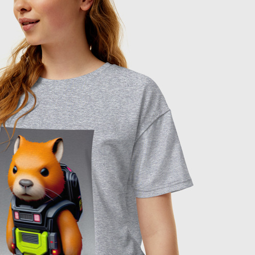Женская футболка хлопок Oversize с принтом Baby capybara - cyberpunk - neural network, фото на моделе #1