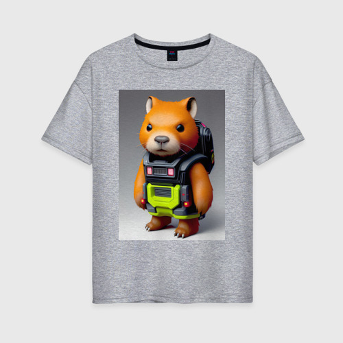 Женская футболка хлопок Oversize с принтом Baby capybara - cyberpunk - neural network, вид спереди #2