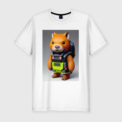 Мужская футболка хлопок Slim с принтом Baby capybara - cyberpunk - neural network, вид спереди #2