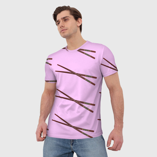 Мужская футболка 3D с принтом Бордовые китайские палочки, фото на моделе #1
