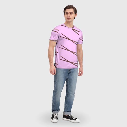 Мужская футболка 3D с принтом Бордовые китайские палочки, вид сбоку #3