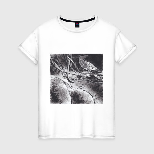 Женская футболка хлопок с принтом Графика: ворон, вид спереди #2