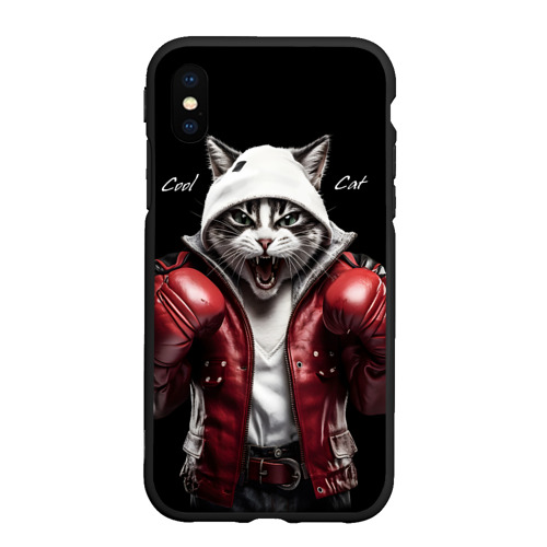 Чехол для iPhone XS Max матовый Cool fighting cat, цвет черный