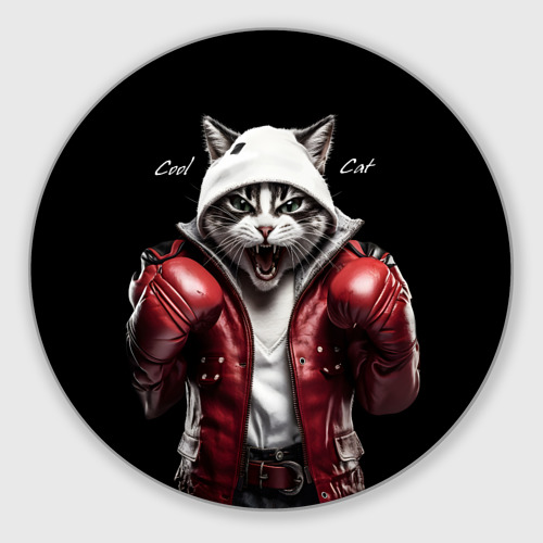 Круглый коврик для мышки Cool fighting cat