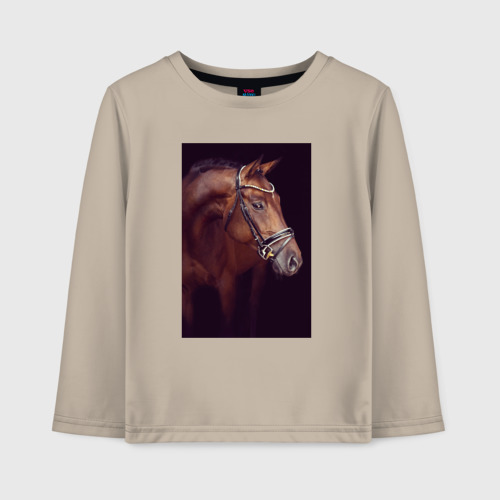 Детский лонгслив хлопок Лошадь во всей красе, цвет миндальный