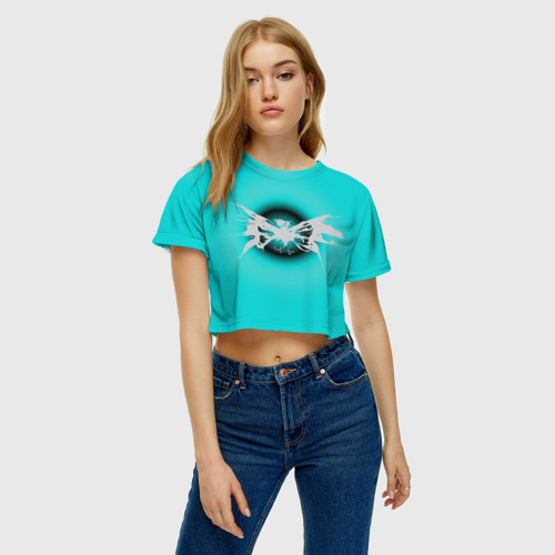 Женская футболка Crop-top 3D Сияние бабочки - черный - коллекция Хуф и Ся, цвет 3D печать - фото 3