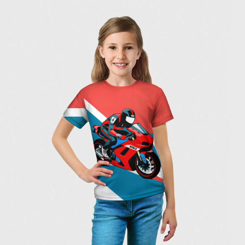 Детская футболка 3D Нарисованный мотоциклист, цвет 3D печать - фото 5