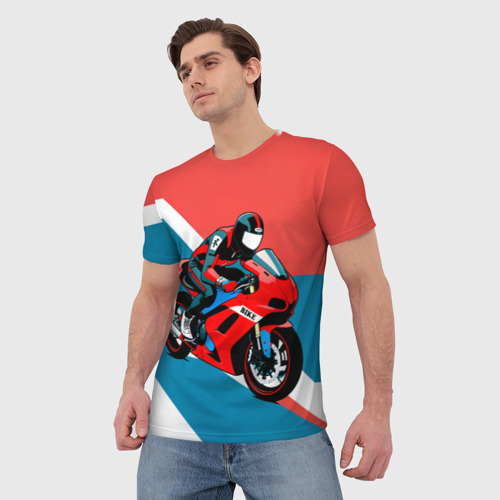 Мужская футболка 3D Нарисованный мотоциклист, цвет 3D печать - фото 3