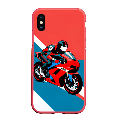 Чехол для iPhone XS Max матовый Нарисованный мотоциклист, цвет красный
