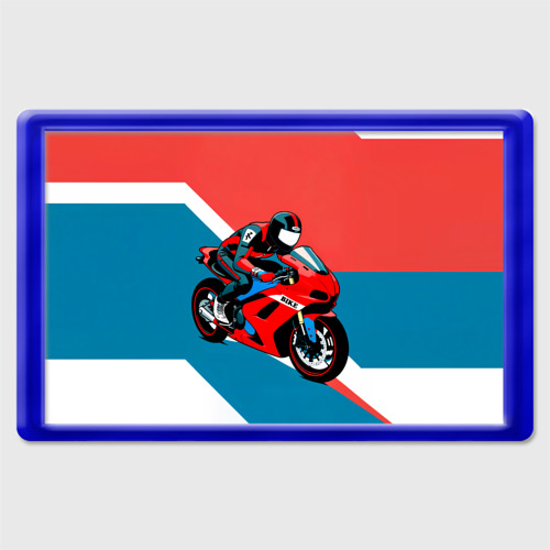 Магнит 45*70 Нарисованный мотоциклист, цвет синий