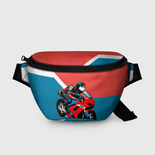 Поясная сумка 3D с принтом Нарисованный мотоциклист, вид спереди #2