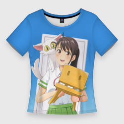 Женская футболка 3D Slim Судзуме с котом и стульчиком